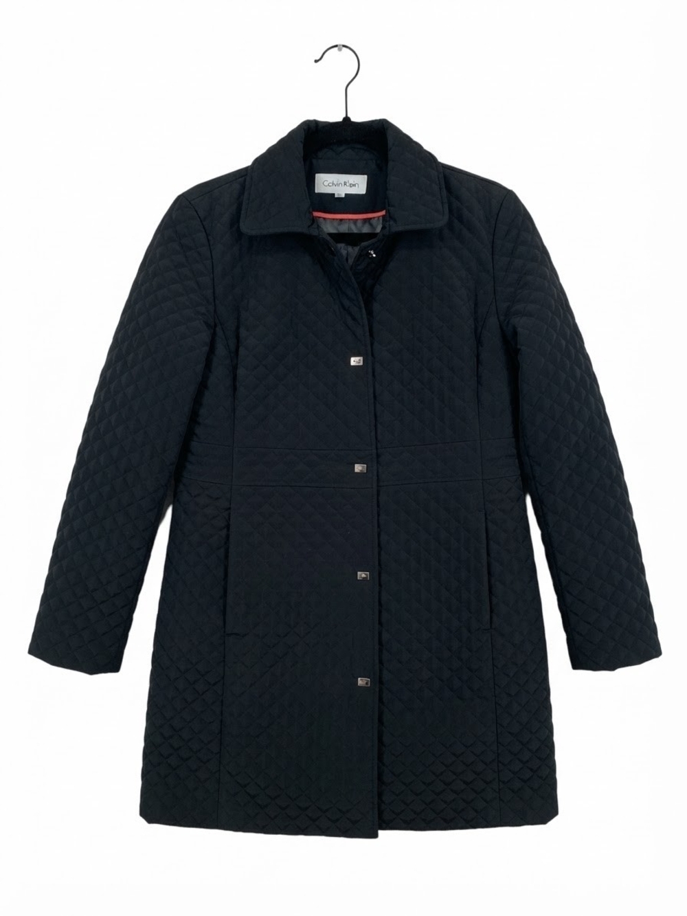 Calvin Klein Women's Black Quilted Long Jacket Coat Size Medium